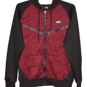LAIWANG Men's Black Red Camo Full Zip Hooded Fleece Jacket Hoodie Size L